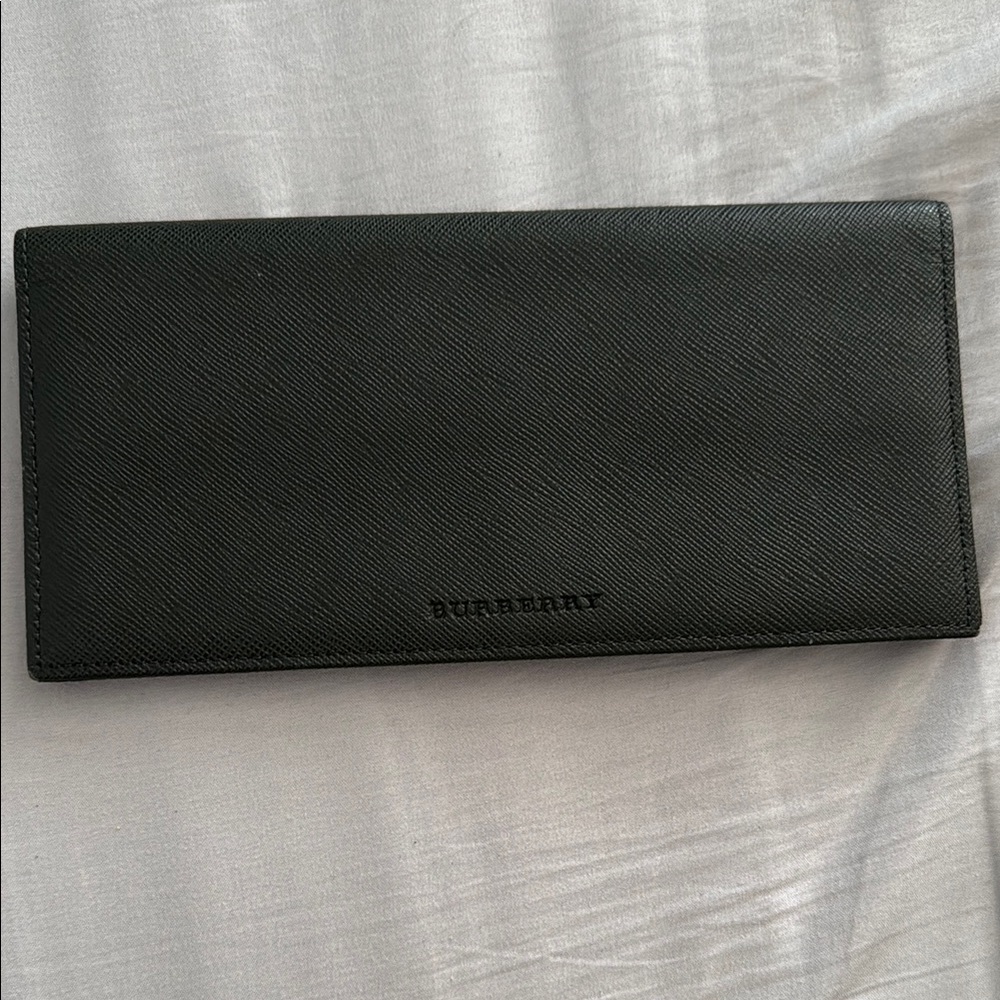 Burberry Dark green Nova check Textured Leather Thin Long Wallet/ Clutch
